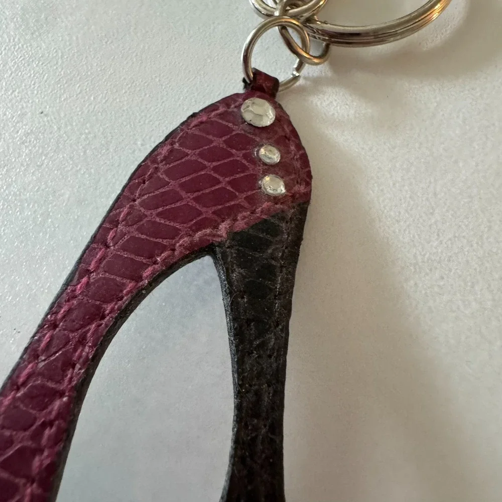 Shoe Shape Faux Leather Keychain Key Ring Purse Bag Charm Purple with Rhinestone